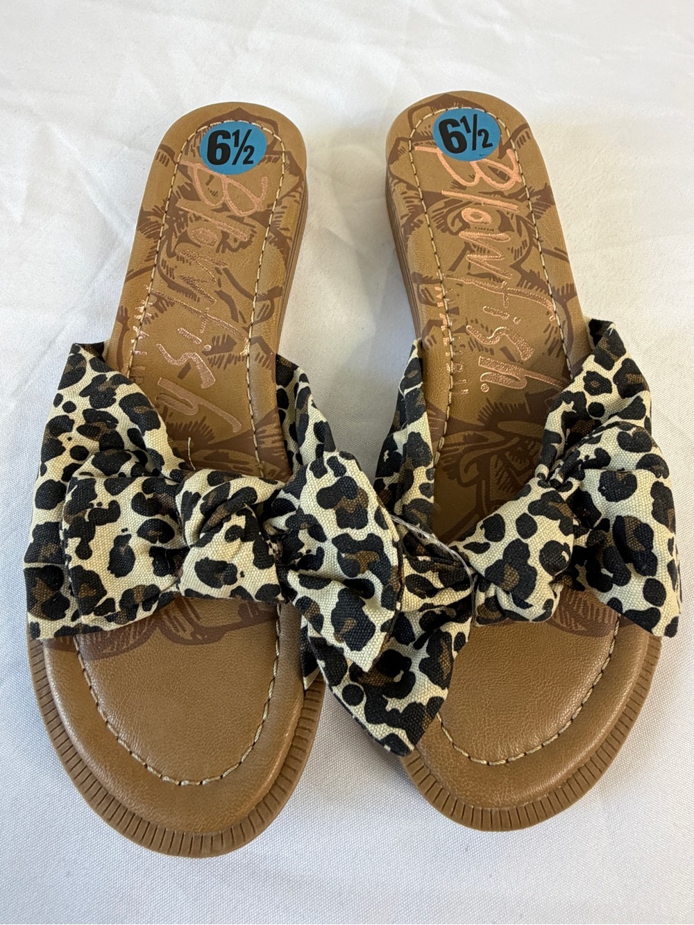 Leopard Bow Slide Sandals - Black & Tan
